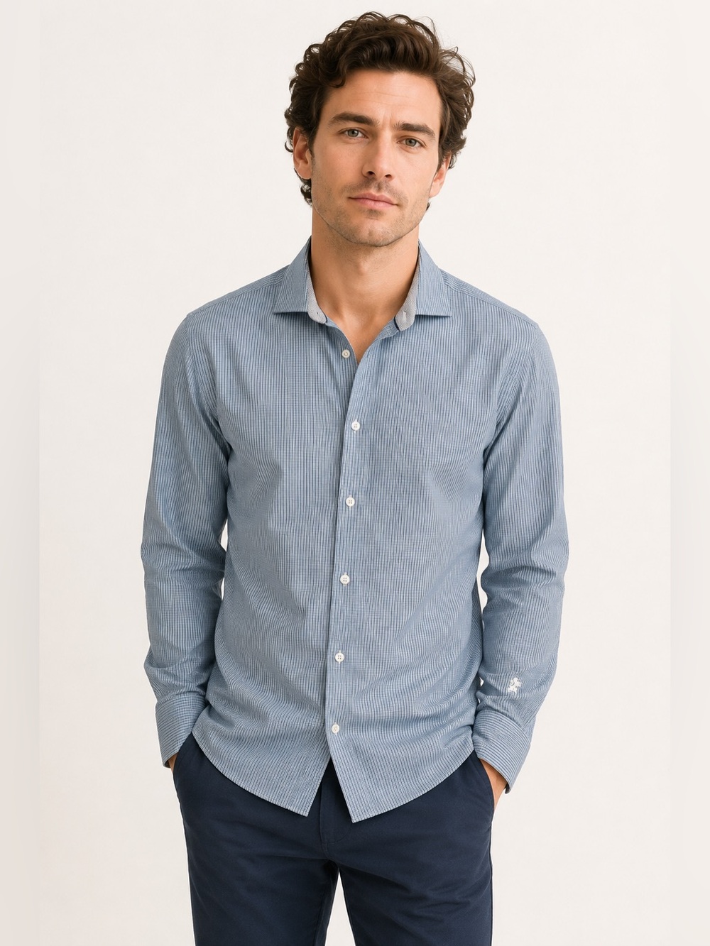 Bugatchi Uomo Blue Check Cotton Shirt 16 34/35 Medium